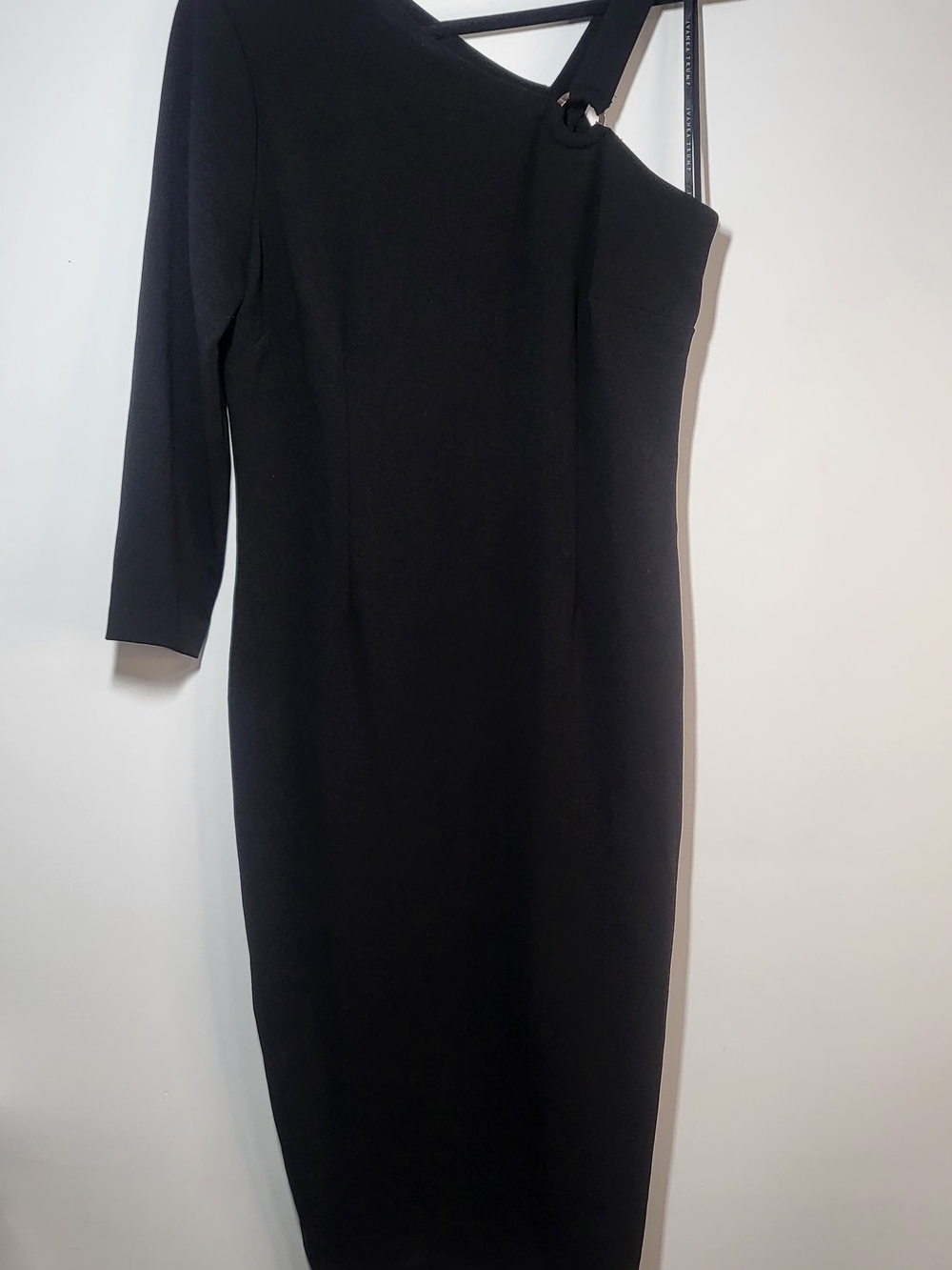 Ivanka Trump Black One-Shoulder Midi Dress with Strap Accent - Picture 3 of 7